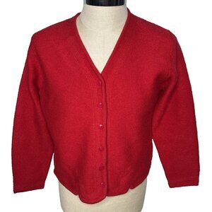 Vintage Pendleton Boiled Wool Cardigan Sweater Red Womens Size L  Petite V Neck